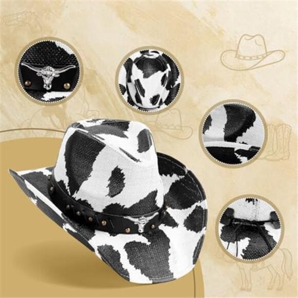 Straw Cowboy Hat for Men and Women Cowboys Cowgirls Woven Crease for Western main image 5